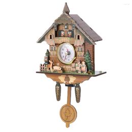 Wall Clocks Cuckoo Clock Retro Forest Vintage Wood Handcrafted Battery Powered Decoration For Home Cafe Living Rom