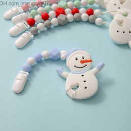 Pacifier Holders Clips# Merry Christmas Snowman Food Grade Silicone Nipple Chain Pendant for Children Christmas Decoration Baby Teeth Toy Gift Z230804