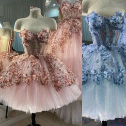 Party Dresses Prom 3D Floral Lace-up Corset Puffy Homecoming Graduation Peach Pink Short Sweetheart Formal Occasion Evening Gowns