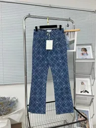 New 2023 Fashion Design Washed Light Blue Flower Jeans Women High Waist Slim Fit Button Up Denim Pants wholesale brand
