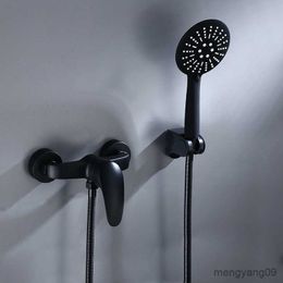 Bathroom s Matte Black Bathroom Shower Faucets Bath Shower Mixer Control Valve Water Tap Wall Mount Bathtub HandHeld Set R230804