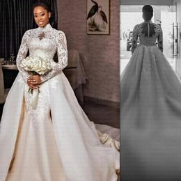 Muslim Wedding Dresses With Detachable Train Bridal Gowns Plus Size Lace Applique Long Sleeve Vestido De Novia 328 328