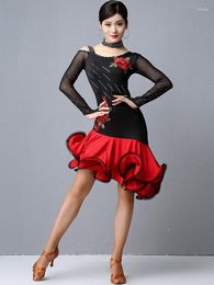 Stage Wear Lady Latin Dance Costume Professional Competition Tassel Dress Women's Long Sleeve Rumba Girls Samba