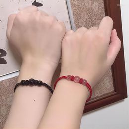 Link Bracelets Obsidian Strawberry Crystal Red Rope Woven Couple Charming Braided Natural Lovely Adjustable Niche Designed Style