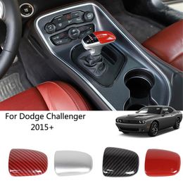 ABS Gear Shift Knob Cover Trim Accessories Red Carbon Fibre for Dodge Challenger 2015 UP Car Interior Accessories280j