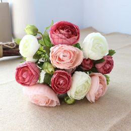 Decorative Flowers Vivid 10 Head Rose Bunch Ranunculus Bride's Wedding Flower Silk Artificial Party Home Gift