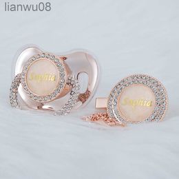 Pacifiers# MIYOCAR Personalised Name rose gold all bling pacifier and clip set unique design New Born gift Photography no for daily use x0804