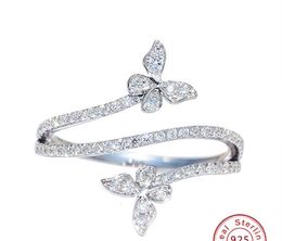 Solitaire Ring Fashion Double Butterfly for Women Silver Clear Zircon Lab Diamond Wedding Engagement Gift Jewellery Wholesale 230613