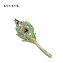 Brooches Pins Golden Brooch 2023 Trendy Jewelry Fashion Women Rhinestone Elegant Multi-Colored Feather Leaf Pin Item No.: BH7930