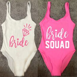 Women's Swimwear Sexy Swimsuit High Cut Swimwear Women Bride Squad Print Bathing Suit monokini Bodysuit large size Wedding Party Pink 230803