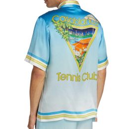 Men'S Casual Shirts Casablanca Designer Shirt 23Ss Blue Tennis Court Men And Womens White Twill Silk Short-Sleeved Casablanc Drop Deli Dhfyv