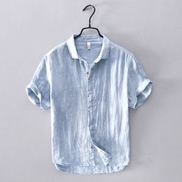 Erkekler Sıradan Gömlek Yzlds Yaz Minimalist Oxford Dönen Düz Renk Kısa Gömlek Erkekler Giyim Ketenleri İnce Kollu Moda 230804