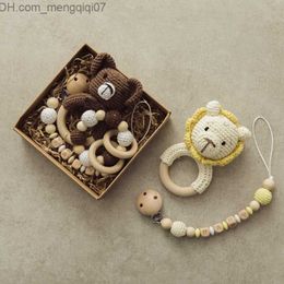 Pacifier Holders Clips# Baby toy crochet Amigurumi lat fox wooden ring newborn dummy bracket pacifier chain chewing teeth education baby lat Z230804