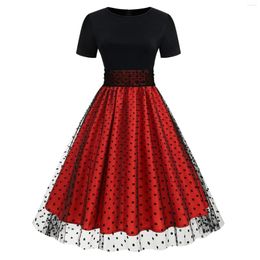 Casual Dresses Elegant Women's Dress 2023 Rockabilly 50s Short Sleeve Mesh Polka Dot Tulle High Quality Summer