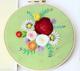 Chinese Style Products Green Flowers Embroidery DIY Needlework Houseplant Needlecraft for Beginner Cross Stitch