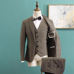 Men's Suits Stripes Fashion Business Dress Suit British Style Men 3 Piece Bridegroom Wedding Tuxedo Smoking Homme Mariage