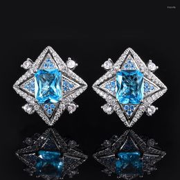 Wedding Rings Sea Blue Crystal Star Earrings Summer Wearing Accessories Luxury Fine Jewellery For Woman Vintage Anniversary Gift