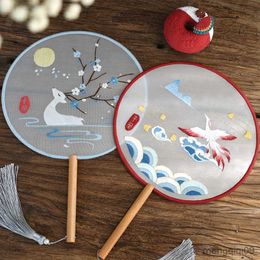 Chinese Style Products Embroidery Tuan Fan DIY Ancient Lotus Handmade Fan Embroidery R230804