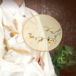 Chinese Style Products Embroidery Circular Round Fan Antique Style Hanfu Cheongsam Ancient Costume Female Dance Fan With Classical Long Handle Tassel R230804