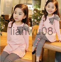 Clothing Sets Retail and wholesle 2022 spring and autumn toddler girl clothing sets children clothes kids top with bowstriped leggings 2pcs x0803