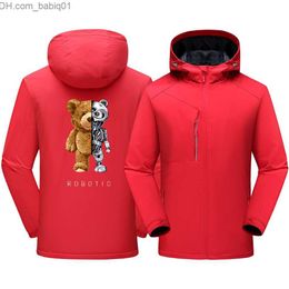 Men's Jackets So You Are A Robot Bear Print Couple Jacket Climbing Fleece Outdoor Coats Sport Bilayer Windproof Clothes Thick Men Women Coat T230804