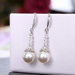 Exquisite Simulated Pearl Earrings For Women Silver Color Luxury Fashion Lady's Ear Accessories Jewelry