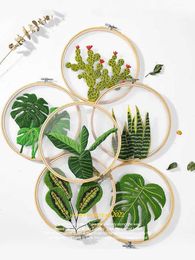 Chinese Style Products Transparent Embroidery Kits With Bamboo Hoop DIY for Beginners Green Plant Pattern Cross Stitch Home Decor Sewing