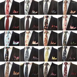 Bow Ties Mens Vintage Cotton Paisley Flower Necktie Pocket Square Tie Handkerchief Set BWTHZ0150