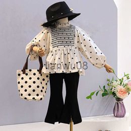Clothing Sets Spring Autumn Casual Girls' Clothing Sets Polka Dot Babydoll ShirtFlared Pants Baby Clothes Suit Children Clothing Kids Outfits x0803