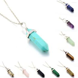 Pendant Necklaces Hexagonal Column Natural Stone Necklace Pink Crystal Druzy Gem Statement Collares Jewelry