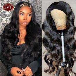 Synthetic Wigs SVT Headband Wig Human Hair Scarf 180% Density Remy Brazilian Body Wave Natural Wavy Glueless for Women 230803