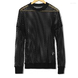 Men's Casual Shirts Men Mesh Sexy Long Sleeve Shirt Personalised Blouse Hollow Perspective Fishnet Stylish