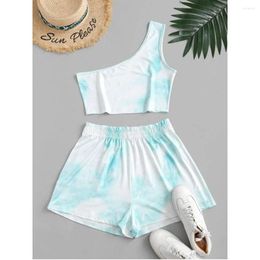 Women's Tracksuits Summer Fashion Womens Sleeveless Tie-dye Strappy Short Top And Pants Two Piece