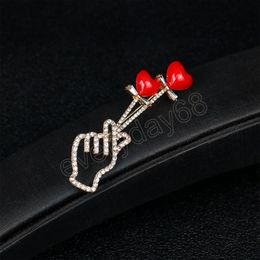 Korean Fashion Heart Hand Gesture Pin Finger Red Love Heart Shape Pins Metal Brooch Lapel Pin Jewelry Accessories