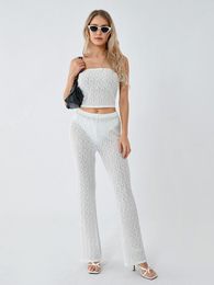 Women's Two Piece Pants Women S Sexy Strapless Backless Tube Top And Wide Leg Palazzo Set For Summer Outfits - Y2K Fashion
