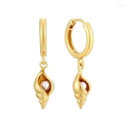 Hoop Earrings 925 Sterling Silver Needle Pearl Conch Pendant For Women Simple Temperament Huggie Fashion INS Jewellery