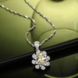 Korean Style Flower Petal Citrine Pendant Necklace Female Sweet Romantic Clavicle Chain S925 Sterling Silver Candy Color Jewelry