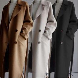 Women's Trench Coats Winter New Women Solid Colour Two-sided Woollen Overcoat Loose Double-breasted Long Coat