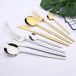 Dinnerware Sets 24PCs Golden Cutlery Set Spoon Tableware Kitchen Stainless Steel Knife Fork Sliver