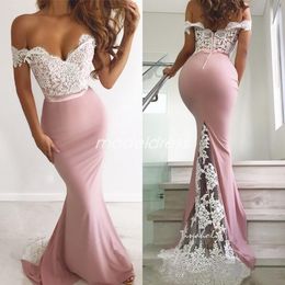 2023 Off Shoulder Bridesmaid Dresses Backless Sweep Train Appliques Illusion Bodice Garden Country Arabric Wedding Guest Dress Maid Of Honor Gown