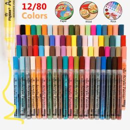 Markers Paint Markers Pens Acrylic Pen 12/80 Colours 0.7MM 2.0MM Tip for Rocks Stone Ceramic Glass Wood Painting Kids Adults Art Supplies 230803