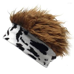 Berets Leopard Print Wig Funny Knitting Halloween Elasticity Men Beanie Autumn Winter Unisex Hip Hop Women Skull Cap Knitted Hat