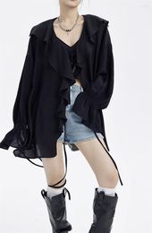 Women's Blouses Ruffles Women Elegant Loose Spring Summer Thin Tops Blusas Mujer Aesthetic Retro Korean Style Cute Shirt
