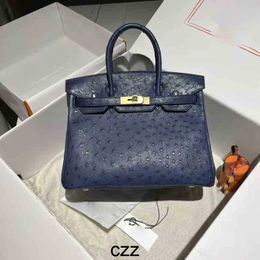 Platinum Bags Ostrich Handbag Premium Midnight Blue 3025mini Small Portable Togo Litchi Pattern Genuine Leather Hwb8