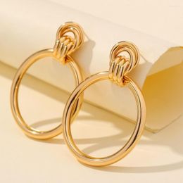 Dangle Earrings Exaggerated Circle Metal Geometric Interlocking Gold Plated Big Ring Pendant Personalised Fashion Women's Jewellery Gift