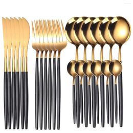 Dinnerware Sets 24 Pcs Stainless Steel Set Knife Fork Spoon Flatware Portuguese Cutlery Golden Creative Western Steak