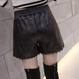 Women's Shorts High Waist Solid Colour Wide Leg Leather Autumn Winter Korean Loose Street Lace Sexy Women T433