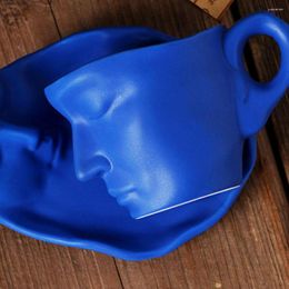 Cups Saucers Artistic Kissing Face Ceramic Ear Hanging Hand Flushing Coffee Cup Dish Kitchen Drinking Set Three-piece Solid Colour Viewing