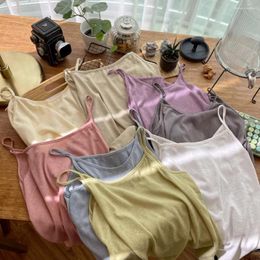 Women's Tanks Summer Top Cotton Spaghetti Strap Women Korean Basic Solid Pink Blue Sleeveless Tank Tops Loose Casual Camis
