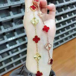 Chain Designer Jinggong Four-leaf clover Five flower Bracelet Lucky Flower Double sided V gold thick plating 18k rose red chalcedony M9X5